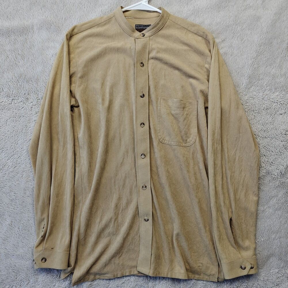 Bloomingdale's Vintage Corduroy Shirt Men's S 38" Brown Band Collar FLAW